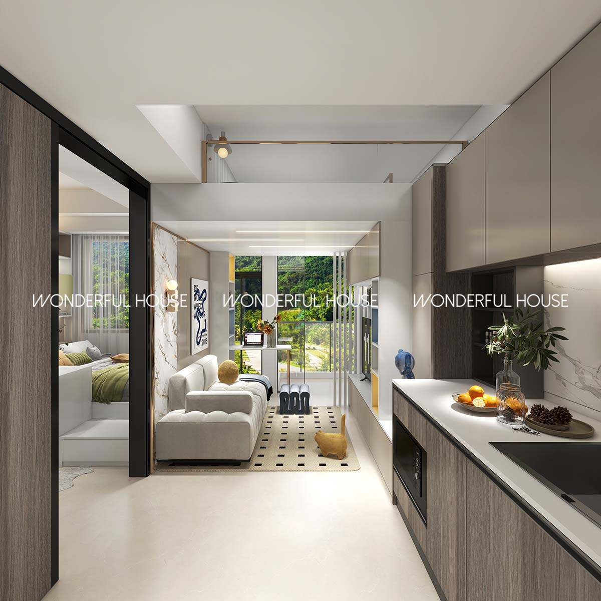 私楼The YOHO Hub兩房一廳\一廚\一衛現代風裝修案例