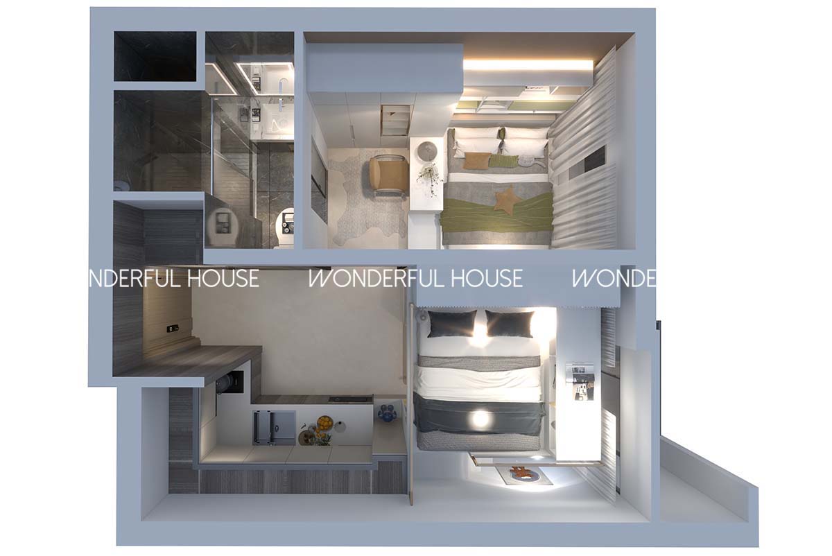 私楼The YOHO Hub兩房一廳\一廚\一衛現代風裝修案例