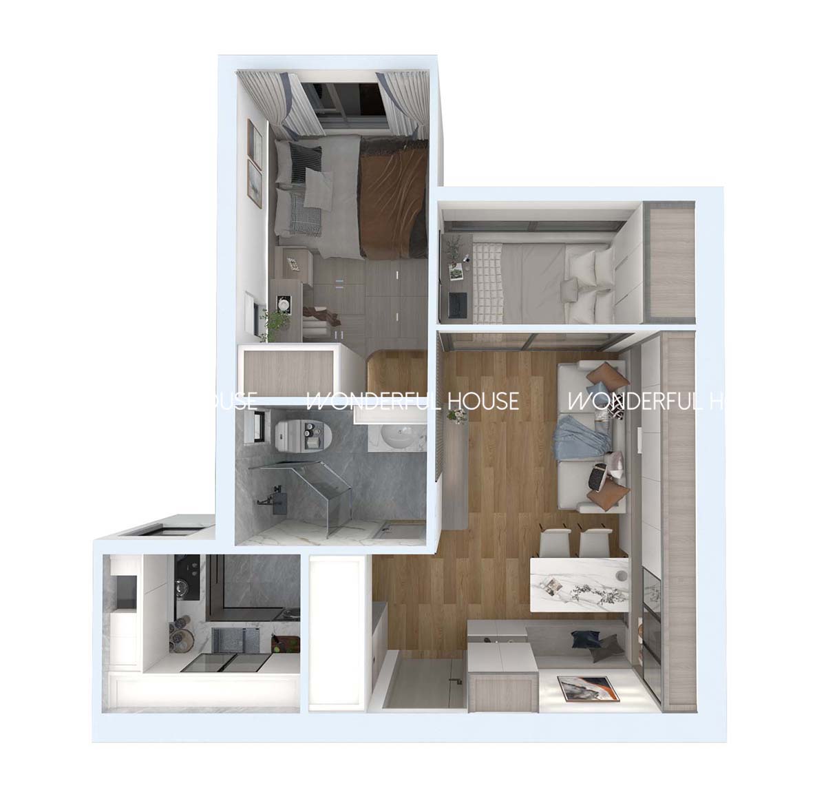 公屋兩房一廳/一廚/一衛簡約風裝修案例