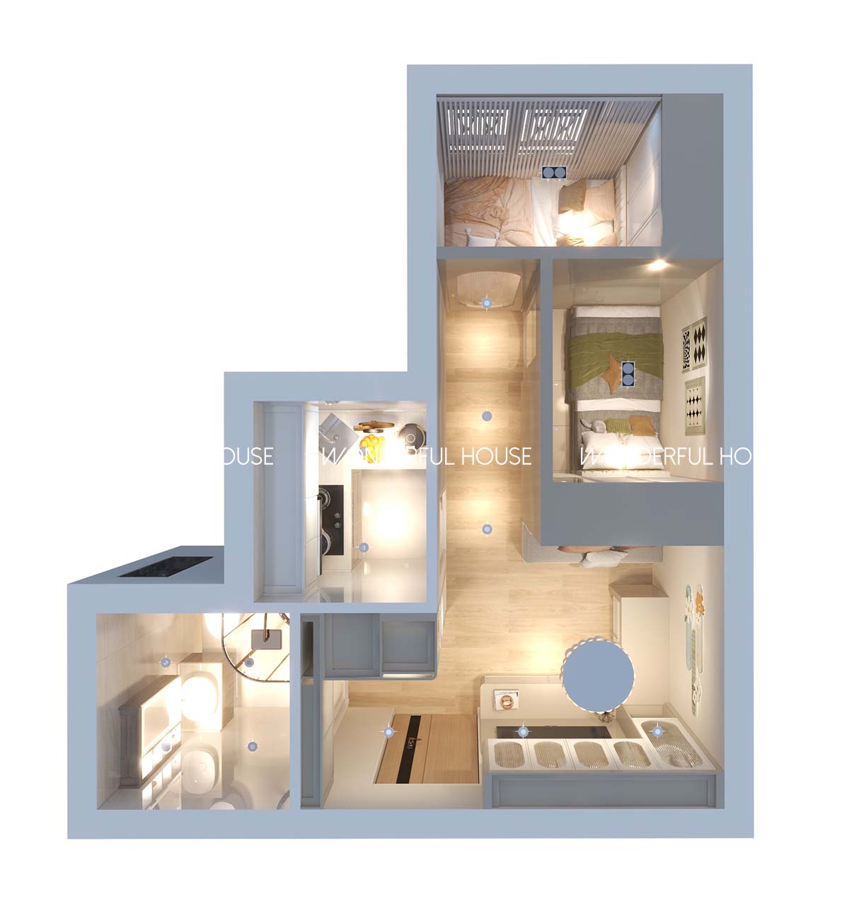 富碟村 公屋两房一廳一廚一衛奶油風裝修案例